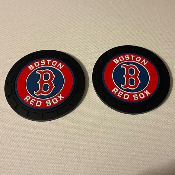 MLB Boston Red Sox car cup Coasters in black with logo Set of 2 NWT - Picture 5 of 7
